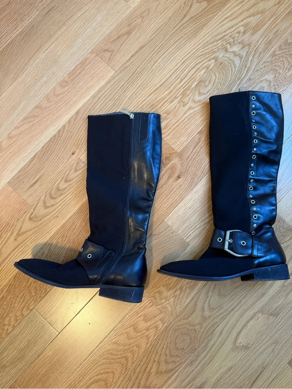 Donald J. Pliner Black Over-the-Knee Buckle Riding Boots